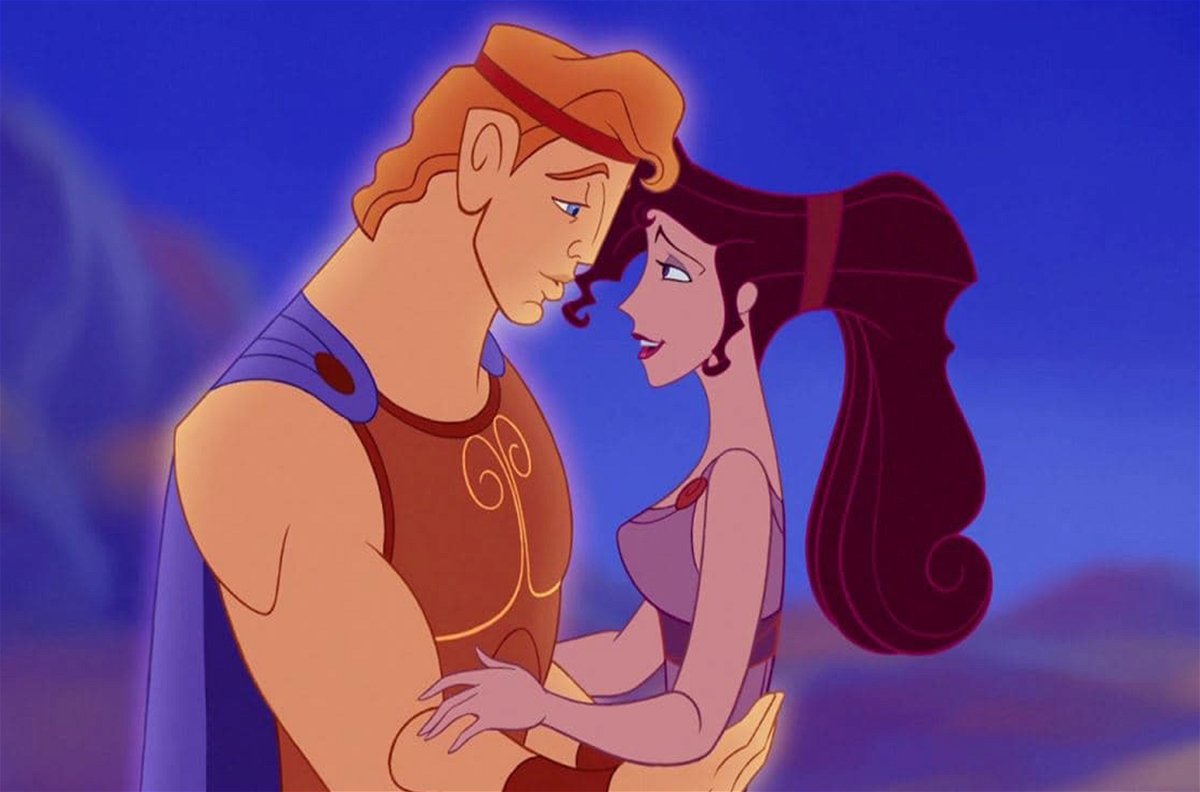 Un'immagine in piano americano che ritrae Hercules e Meg, i due protagonisti di Hercules