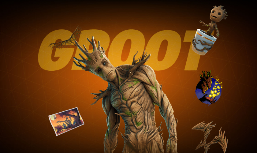 Immagine promozionale del costume di Groot in Fortnite