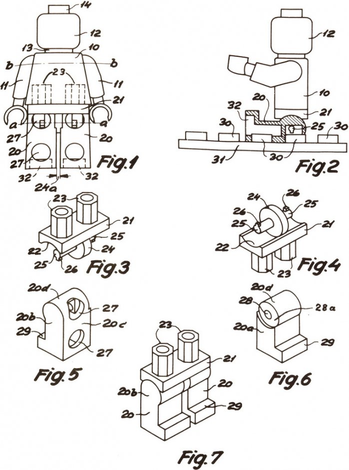 Dettagli di un foto inserito nel brevetto LEGO dove viene mostrata la costruzione di una Minifigure