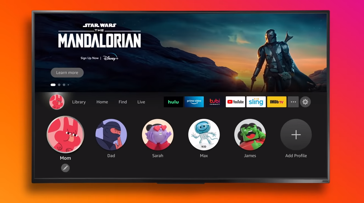 Clicca per vedere l'immagine originale Schermata dei profili della nuova UI dei dispositivi Fire TV di Amazon