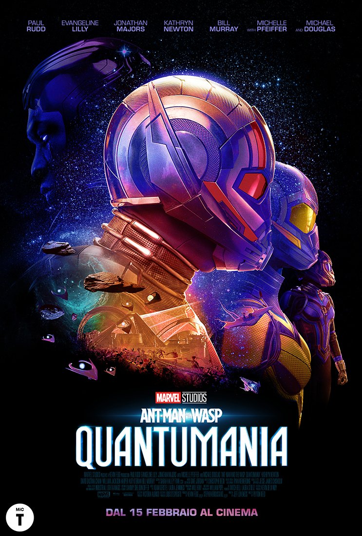蟻人與黃蜂女：量子狂熱 | 三個超級英雄和康的頭盔官方海報