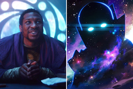Cover of What If ...?, The Watcher and Kang have different views on the Multiverse?