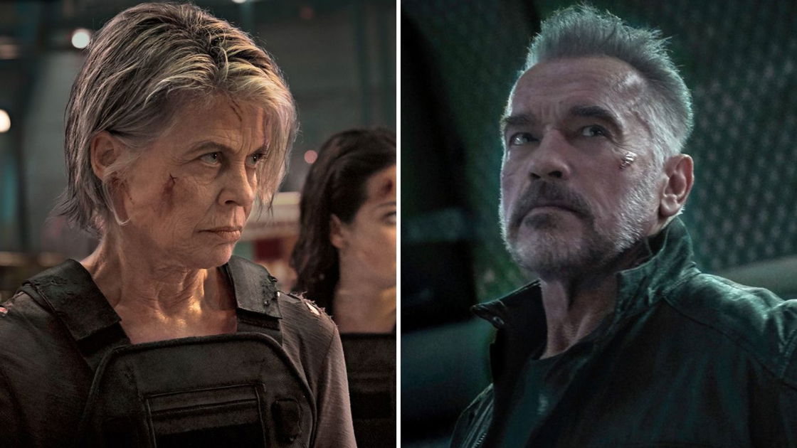 Copertina di Terminator - Destino Oscuro, Linda Hamilton e Arnold Schwarzenegger armati in una nuova immagine