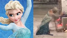 Cover av Drag queen forkledd mens Elsa redder en politibil som sitter fast i snøen