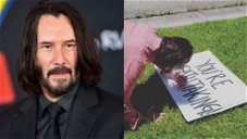 Cover by Keanu Reeves sees a sign greeting him, stops and runs to autograph it
