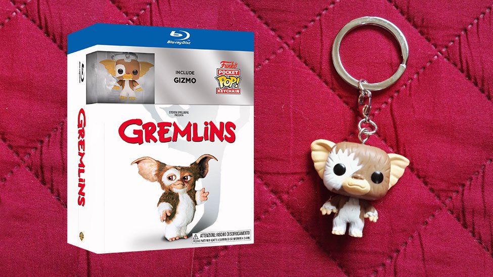 Copertina di L'edizione Blu-ray di Gremlins col portachiavi di Gizmo, per adorabili momenti di terrore