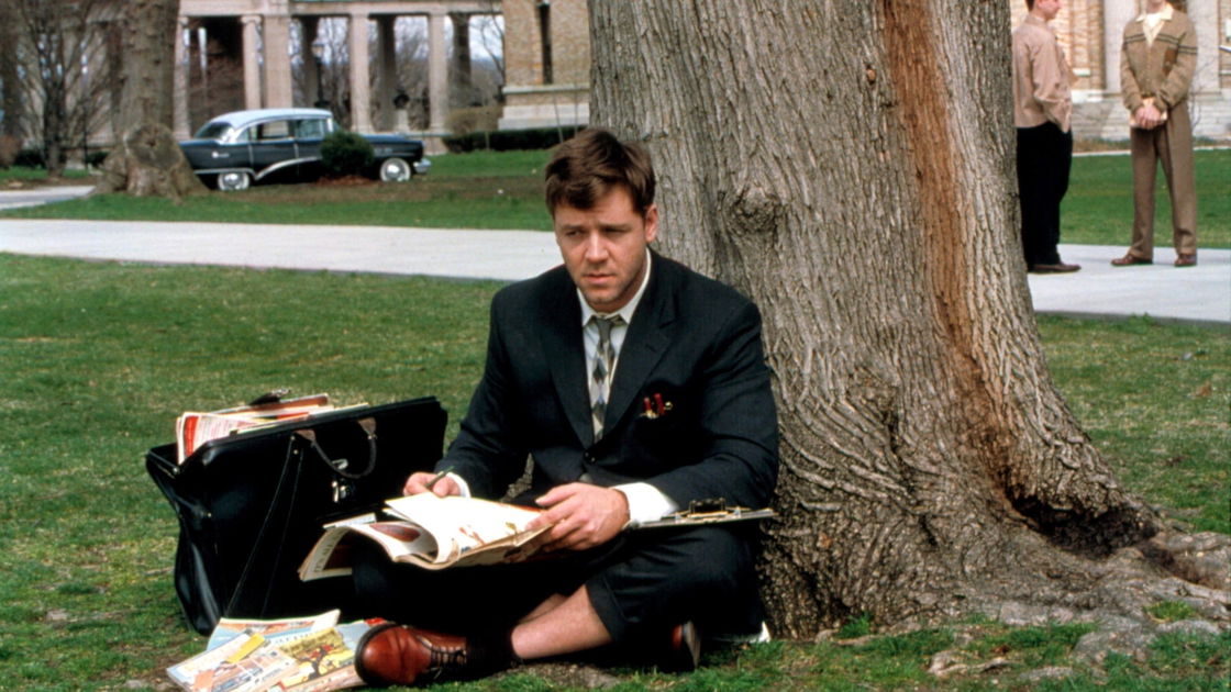 Copertina di A Beautiful Mind, le frasi e i dialoghi più belli del film con Russell Crowe