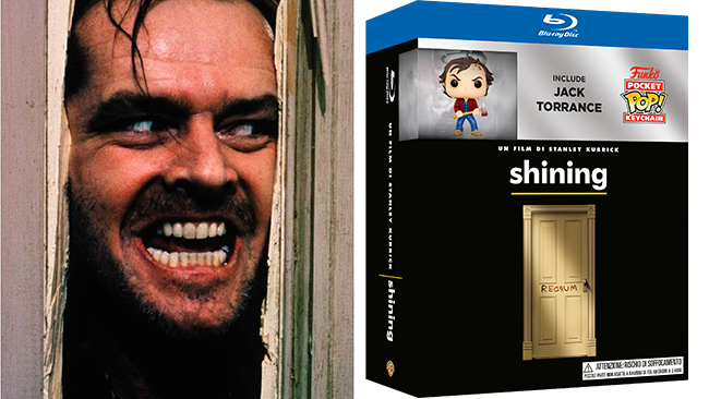 Copertina di Shining: l'edizione Blu-ray con un minaccioso Jack Torrance in versione Funko Pop